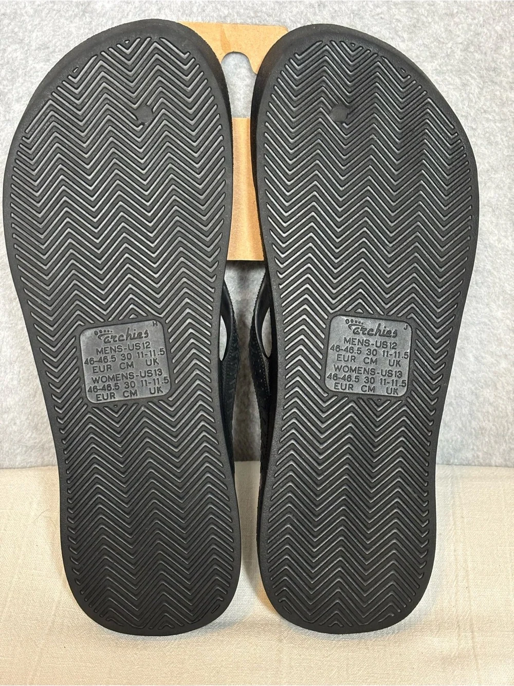Archies Arch Support Unisex Flip Flops-Black-Men Size 12/Women Size 13